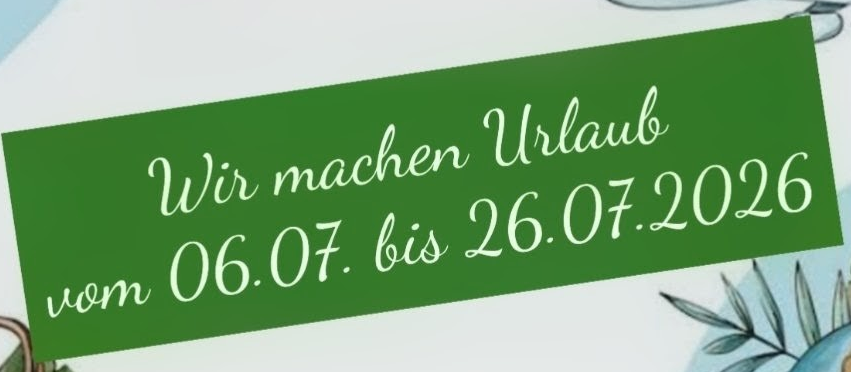 Gruener Zettel mit froehlicher Urlaubsschrift und Datumsangaben 2026